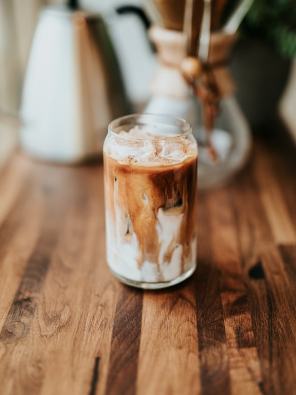 Iced coffee marbled with sweet cream