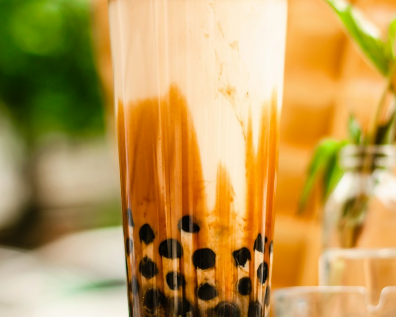 Brown sugar boba milk tea with tapioca pearls